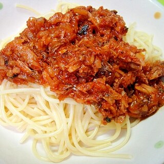 雑穀とサバ味噌缶のケチャップパスタ